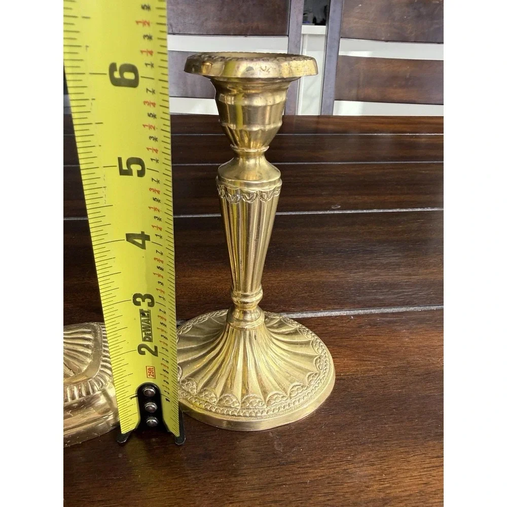 Eclectic Vintage Brass Candlestick Set Louis XVI Style